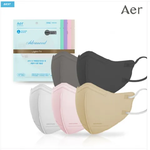 아에르 어드밴스드 라이트핏 KF80 마스크 30매 컬러 AER 마스크