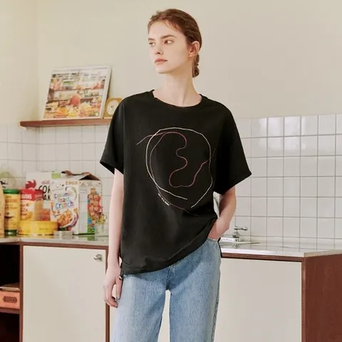 마르조 1종]우븐 져지 티블라우스 블랙