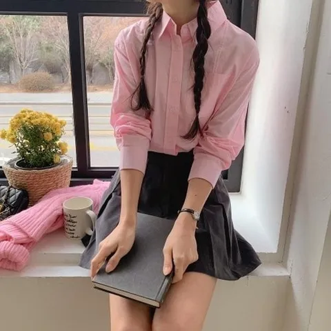 신상오픈런 KHH2E92스튜레 주머니 봄옷 여성 셔츠 핀턱 크롭 플레인18155263597559