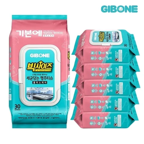 기본에 세균닦는 빅사이즈 행주티슈 플러스케어 30매X6팩
