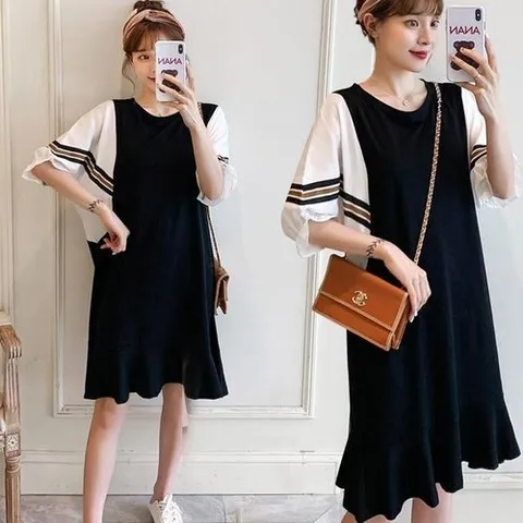 셀러허브 1 여자 귀여운 레이스 소매 캐쥬얼 원피스