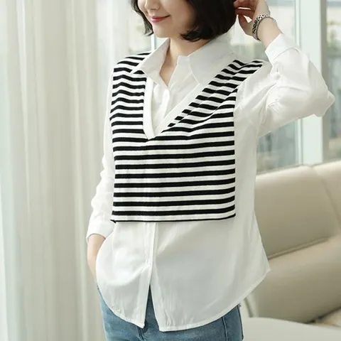 웬디즈갤러리 스트라이프 레이어드 셔츠