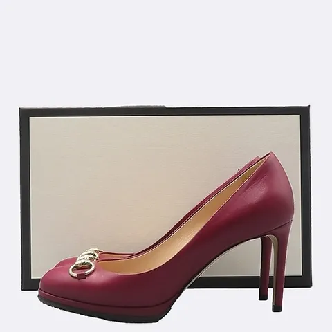 구찌 고이비토 중고명품 Gucci(구찌) 408205 레드 레더 은장 홀스빗 장식 여성용 펌프스 구두 - 240MM