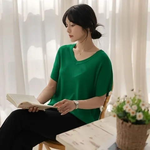 엘리시아 리에 브이 니트 반팔 티_P405094789