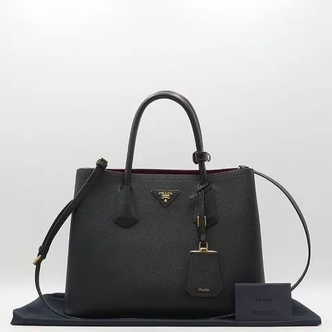프라다 고이비토 중고명품 BN2775 SAFFIANO(사피아노) 두블레 골드메탈 삼각로고 토트백 + 숄더스트랩 2WAY