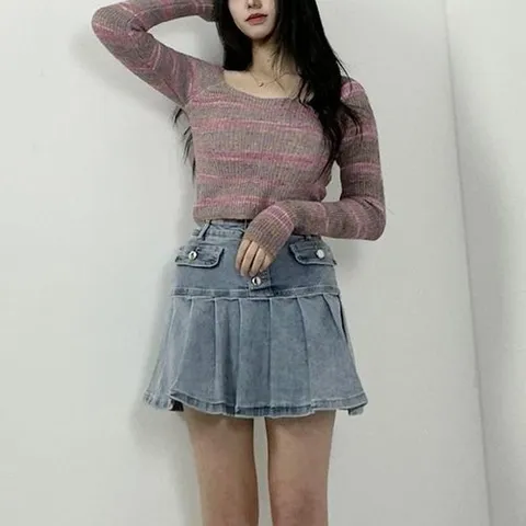 셀러허브 1 [XBIIK4L3]빈티지 모헤어 보카시 스퀘어넥 크롭 니트 (15705989)