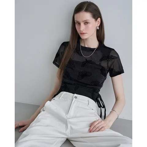 르니앤맥코이 나비 패턴 메탈 시스루 티셔츠