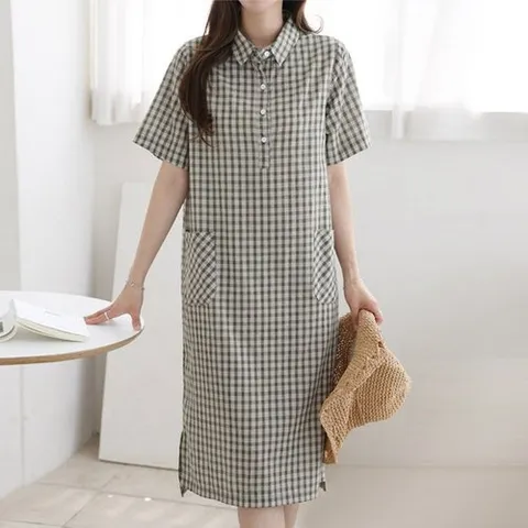 헤레이스 반오픈 체크 원피스YMSH25SS889