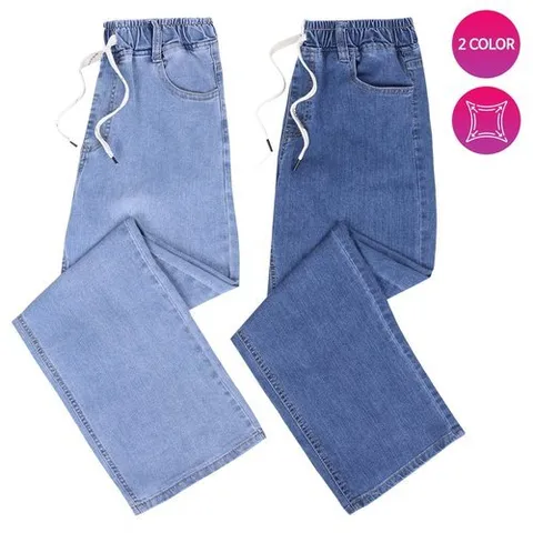 노블진 여성스판청바지 여름 일자핏 허리밴딩 데님팬츠