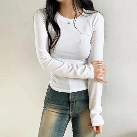 셀러허브 1 여자 시스루긴팔티 편한 U넥 시즌리스 티셔츠