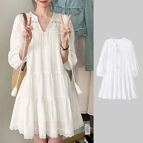 HOLYG 스코프 펀칭 레이스 루즈핏 미니 여름 벌룬 원피스