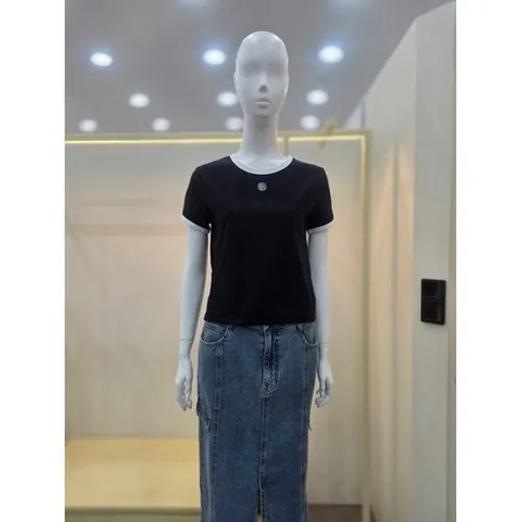 플라스틱아일랜드 라운드넥 배색 슬림 반팔 티셔츠 PR7CH305DJDJ