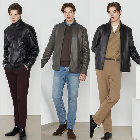 헤스티지 남성 램스킨 하이넥 재킷