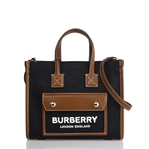 버버리 [BURBERRY] 투톤 캔버스 프레야 토트 미니 8055749