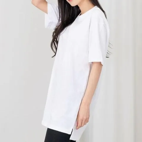 셀러허브 패션 [룽스_65]반팔티 라운드티 여자 반팔 티셔츠 롱티 화이트 (49645115)