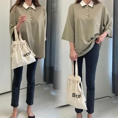 셀러허브 패션 위쉬몰 TG 배색카라7부롱박스티(B043H009) 빅사이즈