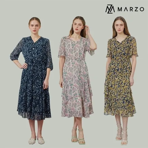 마르조 마르조][1종]요루 쉬폰 프린트원피스