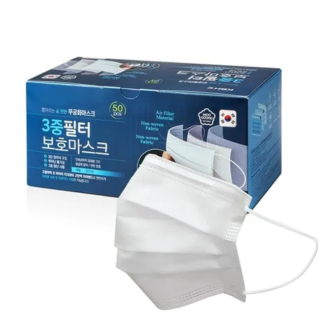 리프레슈 국산 일회용마스크 50매입 1박스 / 3중필터 덴탈마스크