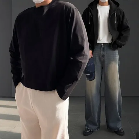 패션플러스 [굿쇼핑몰의류] 비비오 레이어드 크롭 무지 긴팔 2color M L 오버핏