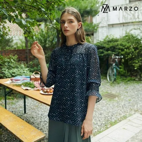 마르조 마르조][1종]간절기 쉬폰 블라우스네이비