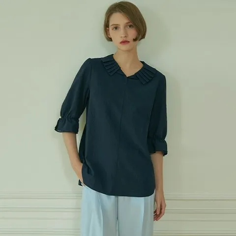 마르조 시어서커 블라우스 네이비