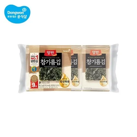 동원에프앤비 양반 참기름김 식탁김 9봉(9장) x 4개 (총 36봉)