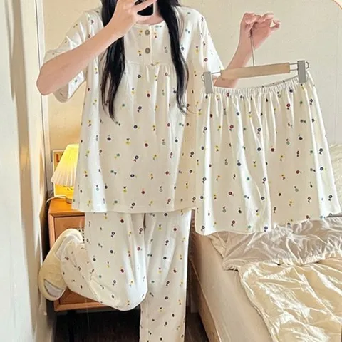 로즈엘리 3장세트] 6컬러 여름잠옷 크리미 반팔 반바지 밴딩바지 파자마 상하세트