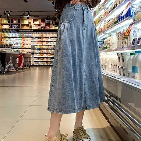 패션플러스 [셀럽하우스] 캐주얼 OSIW7167 데님 롱기장 더블포켓 데님 스커트