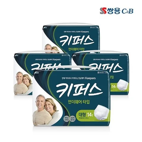 패션플러스 [키퍼스] 키퍼스 성인용 기저귀 팬티 대형 14p x 4팩 (총 56p) / 박스판매 / 무료배송