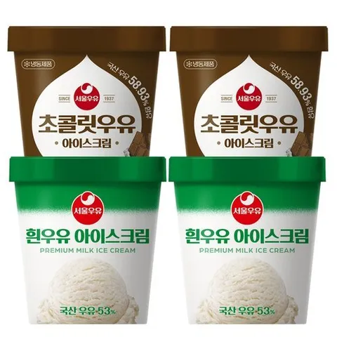 서울우유 [T]서울우유 아이스크림 474ml 2종 각2개씩 (흰우유2+초코2)