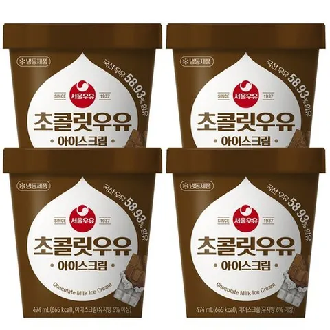 서울우유 [T]서울우유 초콜릿우유 아이스크림 474mlx4개