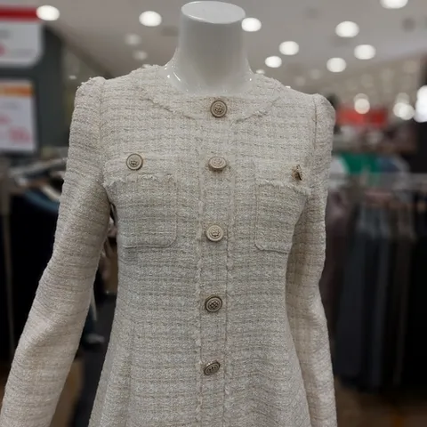 아니베에프 라운드넥 트위드 플레어원피스A39WOP320GN