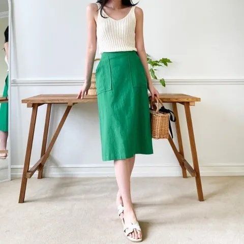 옷자락 여자 일자 에시드 4컬러 린넨코튼 SS 중간 스커트