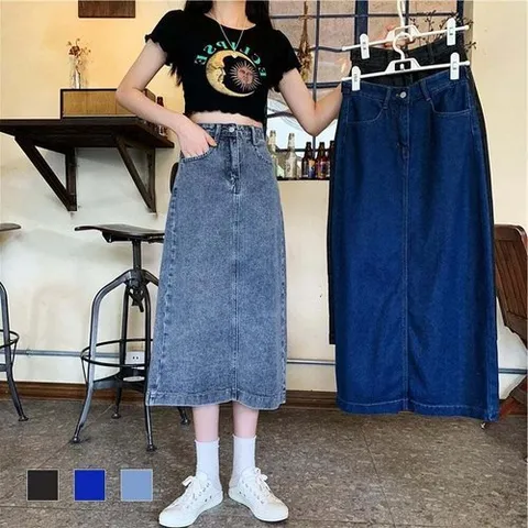 패션플러스 [셀럽하우스] 데일리 YYSK9528 데님스커트 데님 스커트 롱 헤니아