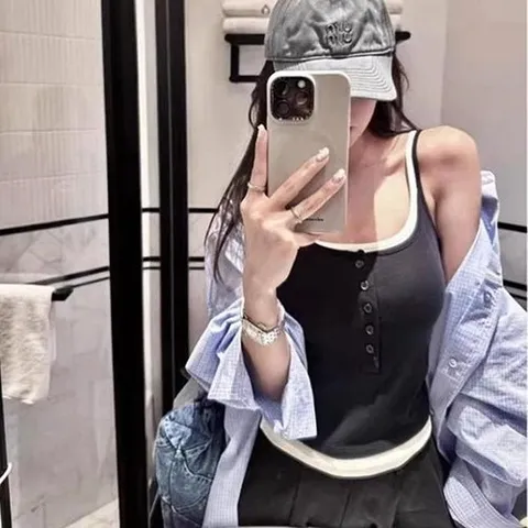 셀러허브 패션 [라일리여성의류] Rly 배색 레이어드 버튼 슬리브리스 탑 DA-1008 (50688732)