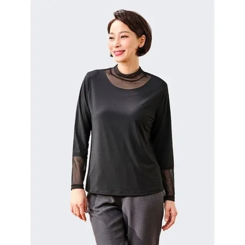 마담엘레강스 템테이션 메쉬 배색 블라우스 N243BL71_P374371510