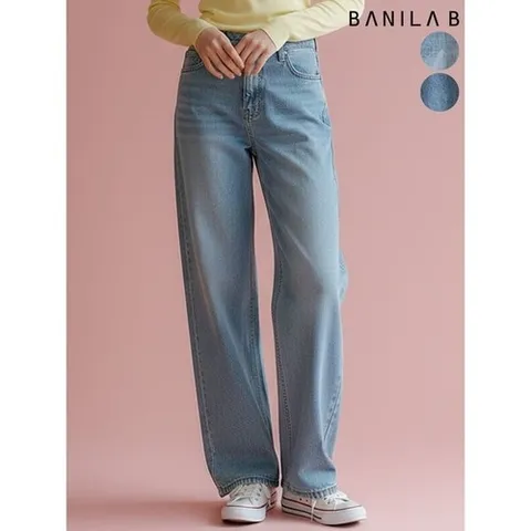 바닐라비 여성 허리밴딩 롱 와이드 데님팬츠_P416489520
