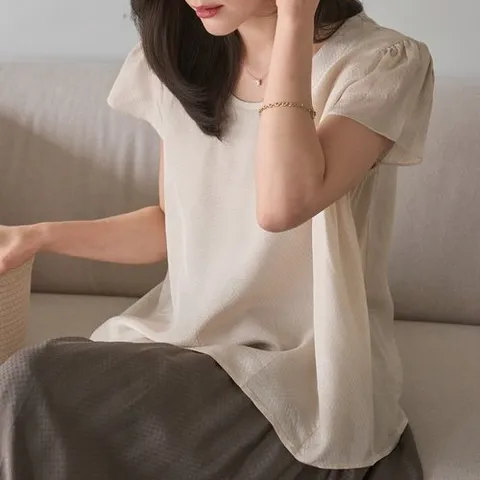 마담4060 엄마옷 마담4060 인견캡소매 여성 데일리 셔링블라우스 -RBL2607022-