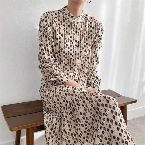 셀러허브 패션 여자 앤틱 A라인 플레어 맥시 하이넥 롱원피스