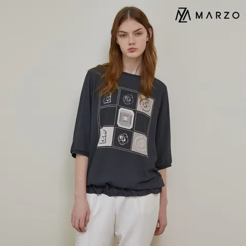 마르조 마르조][1종]도비쉬폰 블라우스차콜