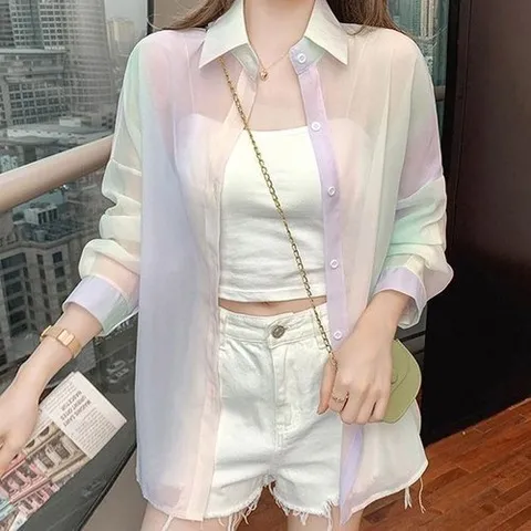 셀러허브 1 [QNRU217X]예쁜 텔 셔츠 가디건 직장인 데일리 코디