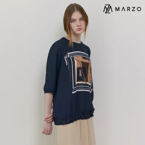 마르조 마르조][1종]도비쉬폰 블라우스네이비