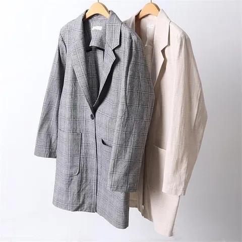 셀러허브 패션 빅사이즈사랑해요 D472L105 썸머린넨오버체크자켓 IR