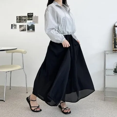 셀러허브 패션 [오노마] ONM KYI 80919 와이드 롱치마바지 쉬폰 플레어