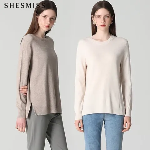 쉬즈미스 SHESMISS)] 베이직 라운드넥 울 니트 탑 (택가격: 128000원)