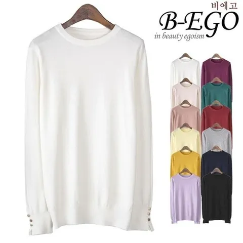 비에고 Y005울혼방 소매단추 라운드 니트_P055513896