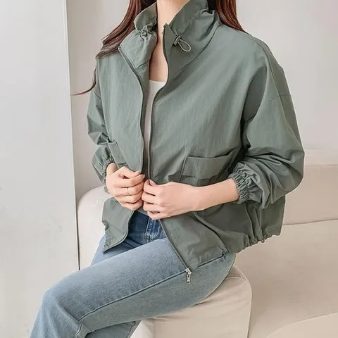 셀러허브 패션 여자 나일론 봄야상자켓 투포켓 하이넥 점퍼