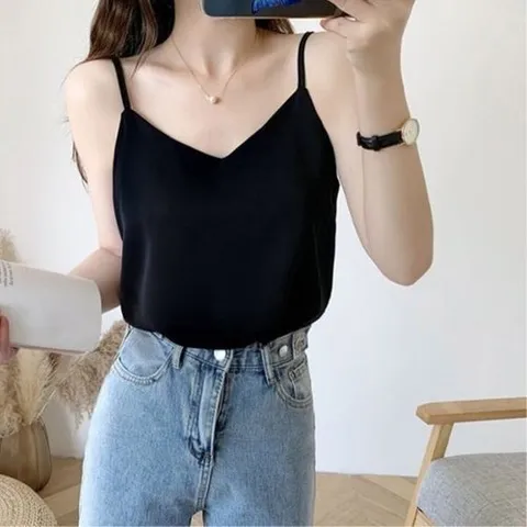 옷자락 여성 데일리 심플 컬러 새틴 나시 블라우스_P402673021