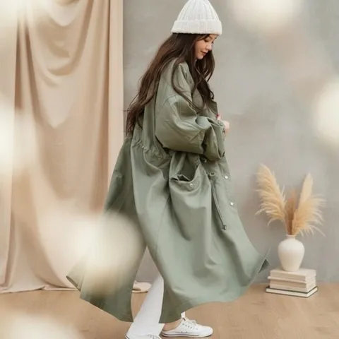 셀러허브 패션 여성 캐주얼 롱 후드 야상 바람막이