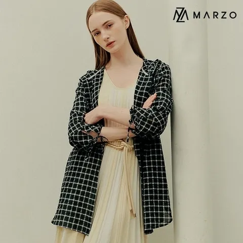 마르조 마르조][1종]시어서커 후드 롱 블라우스블랙